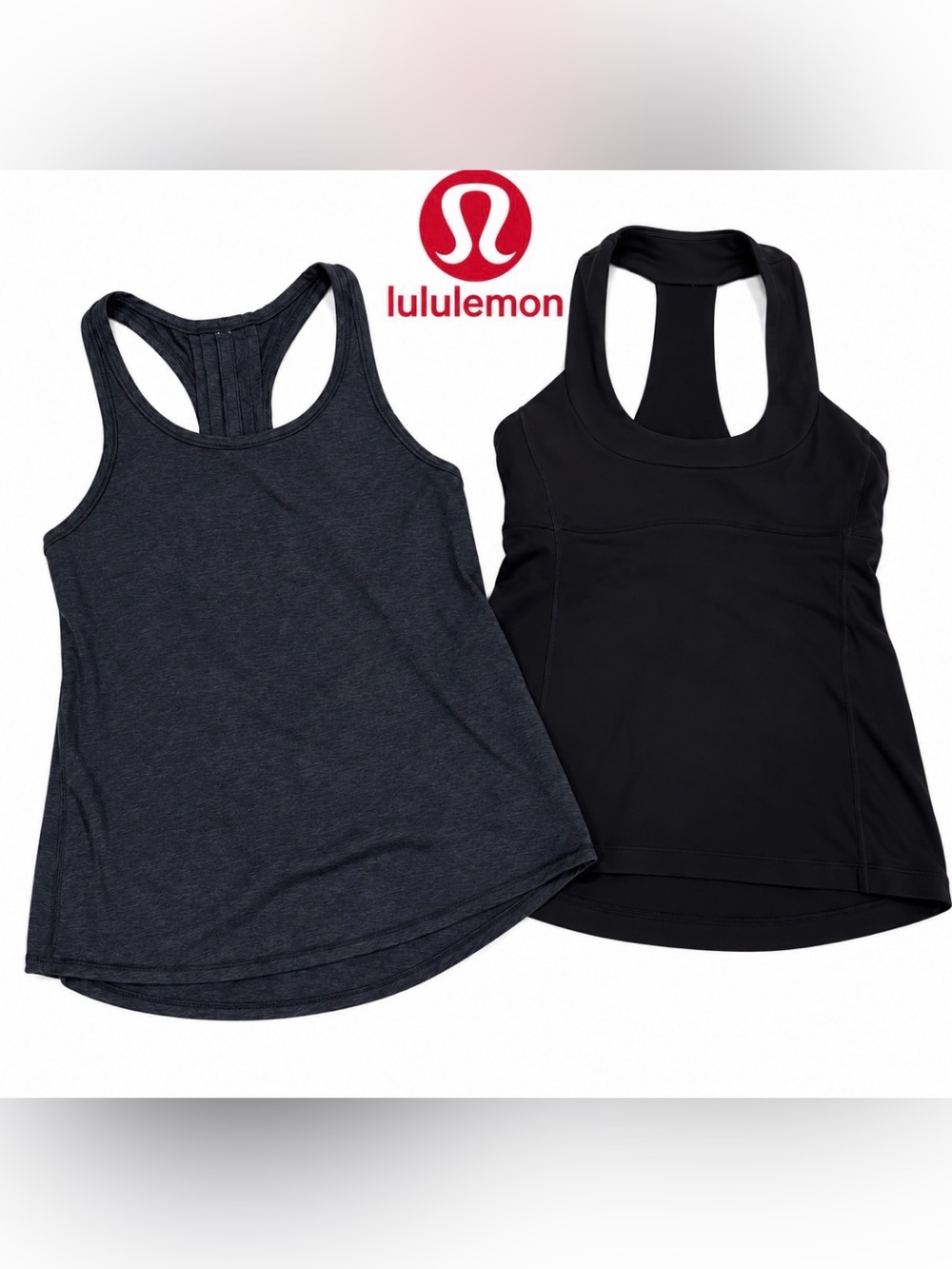 lululemon 2pc Tank Bundle Black Size 4 Charcoal Racerback Yoga Workout Athletic
